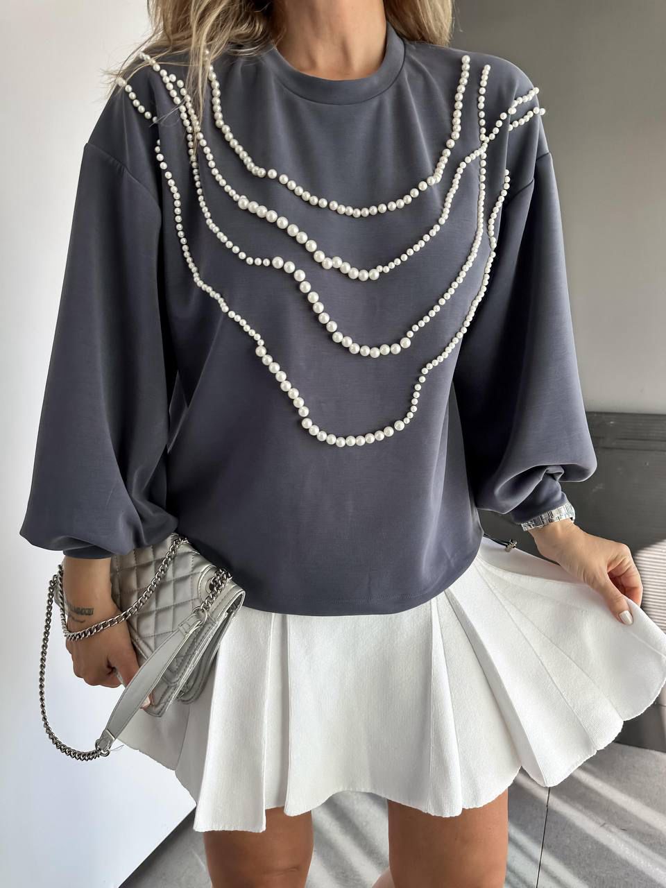 Kadın İnci Detaylı Oversize Sweatshirt